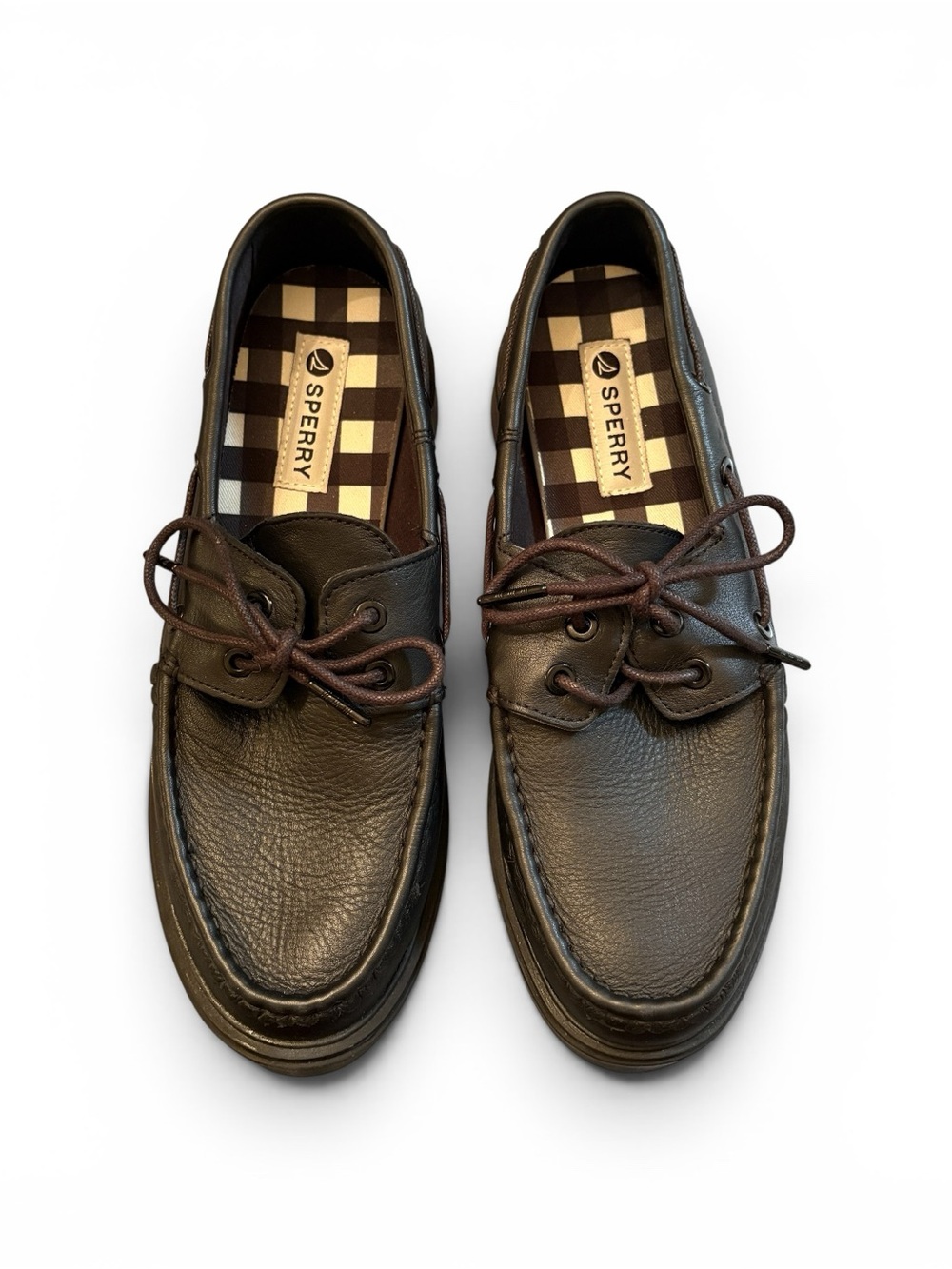 Women’s Sperrys Black Leather 2-Eye Boat Shoes~ size 9W     0027
